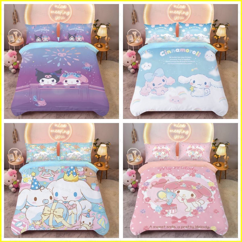 NEW Sanrio Melody Kuromi Cinnamoroll 3in1 Bedding Set Bed Sheet Quilt ...