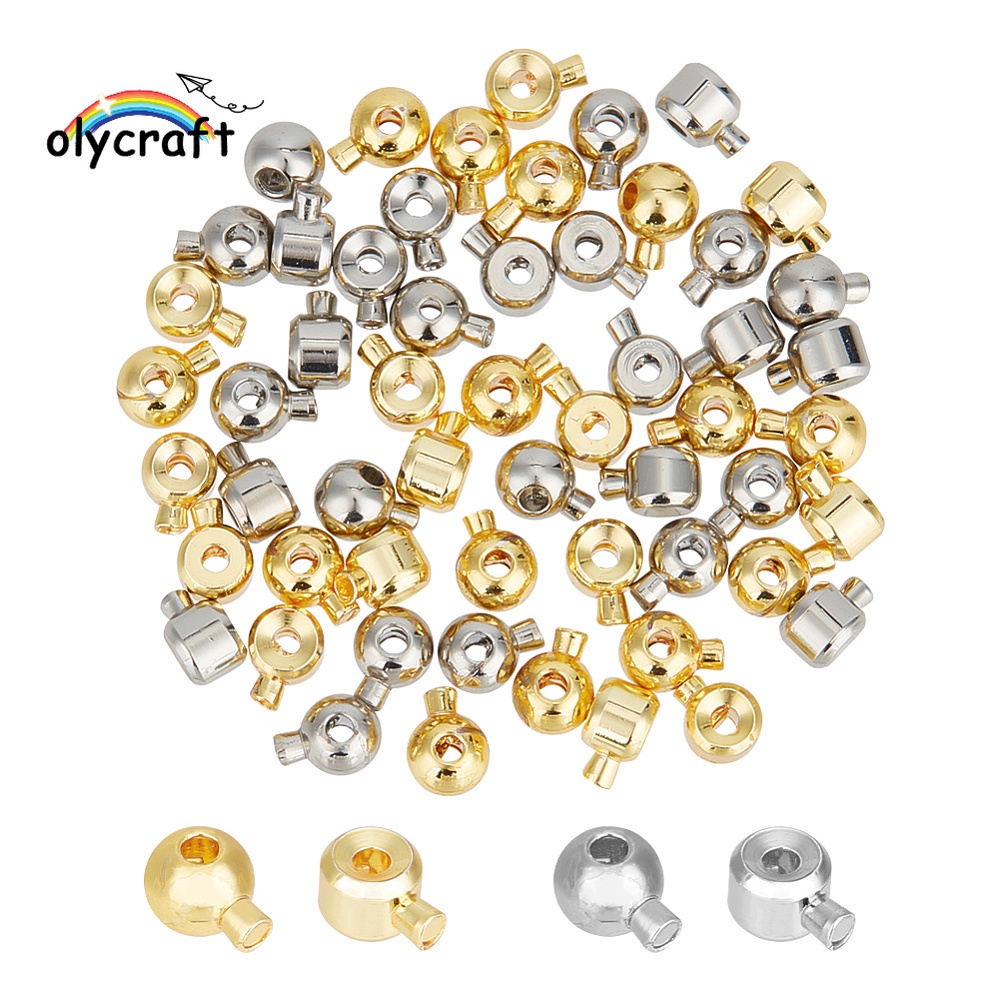 56Pcs 4 Style Brass Crimp Beads Long-Lasting Plated Rondelle & Round ...