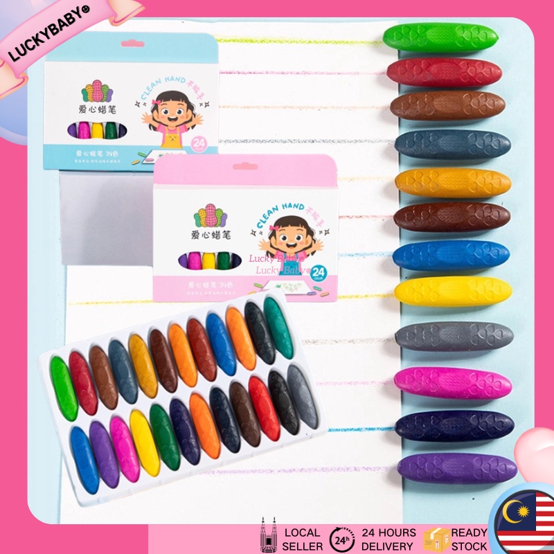 24 Colors Peanut Crayon for Toddlers Babies NonToxic Safe Washable
