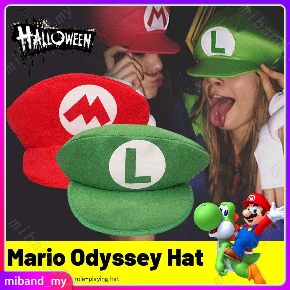 Super Mario Bros Hat Mario hat Cosplay Halloween Red Green Cap bar Birthday Party Scene Headwear