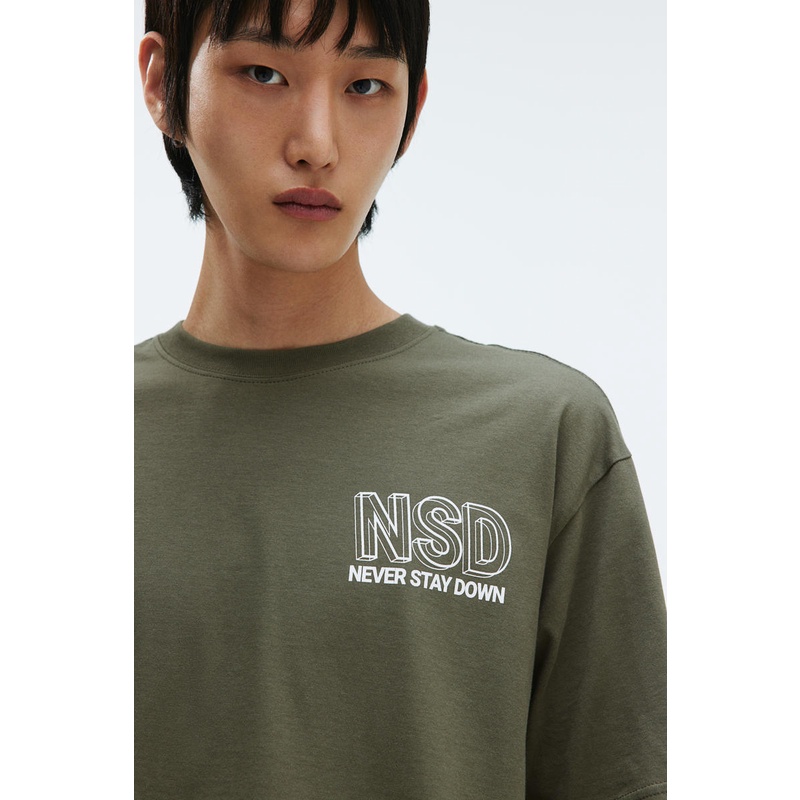 H&M Loose Fit Tshirt Khaki green Medium Dusty Shopee Malaysia