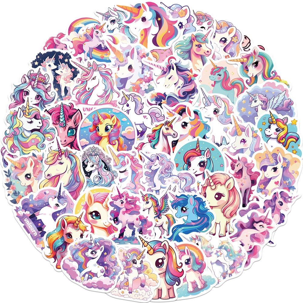 50PCS Cartoon Cute Unicorn Waterproof Graffiti Stickers for Helmet ...