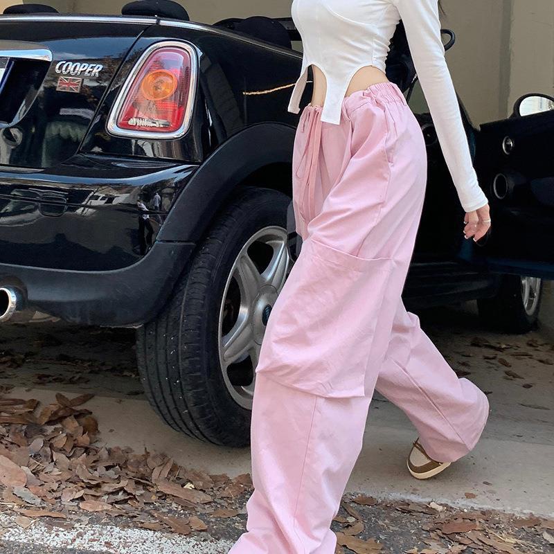 Y2K Streetwear Long Cargo Pants Women Sweet Cool Sport Casual Baggy Wide  Leg Straight Cut Plus Size Big Pockets High Waist Ladies Oversize Dance  Woman Trousers Celana Seluar Kargo Slack Panjang Poket