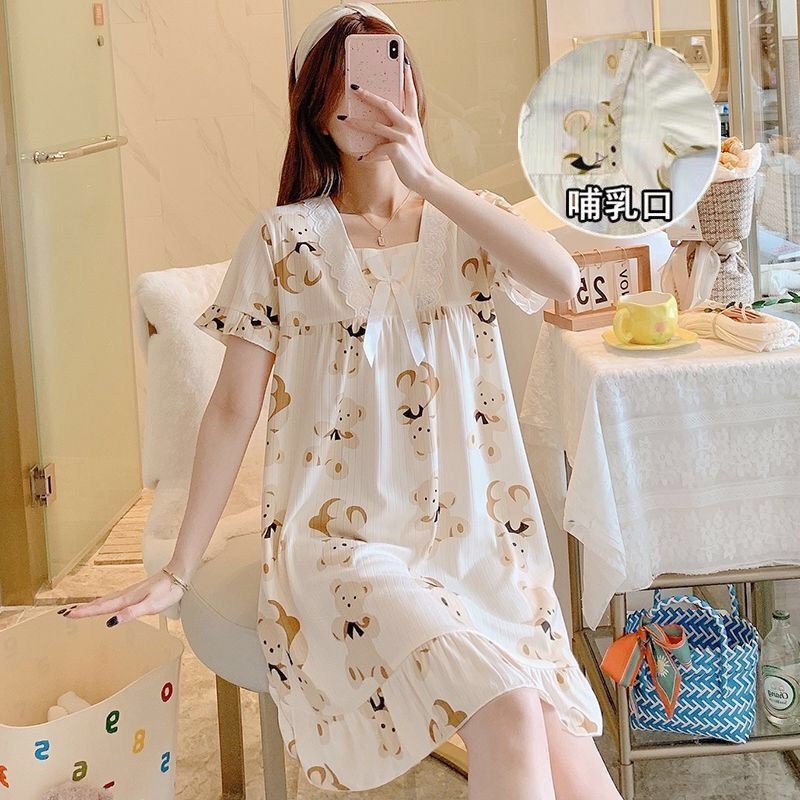 Summer Maternity Dress Sweet Chiffon Short Sleeve Nursing Dress