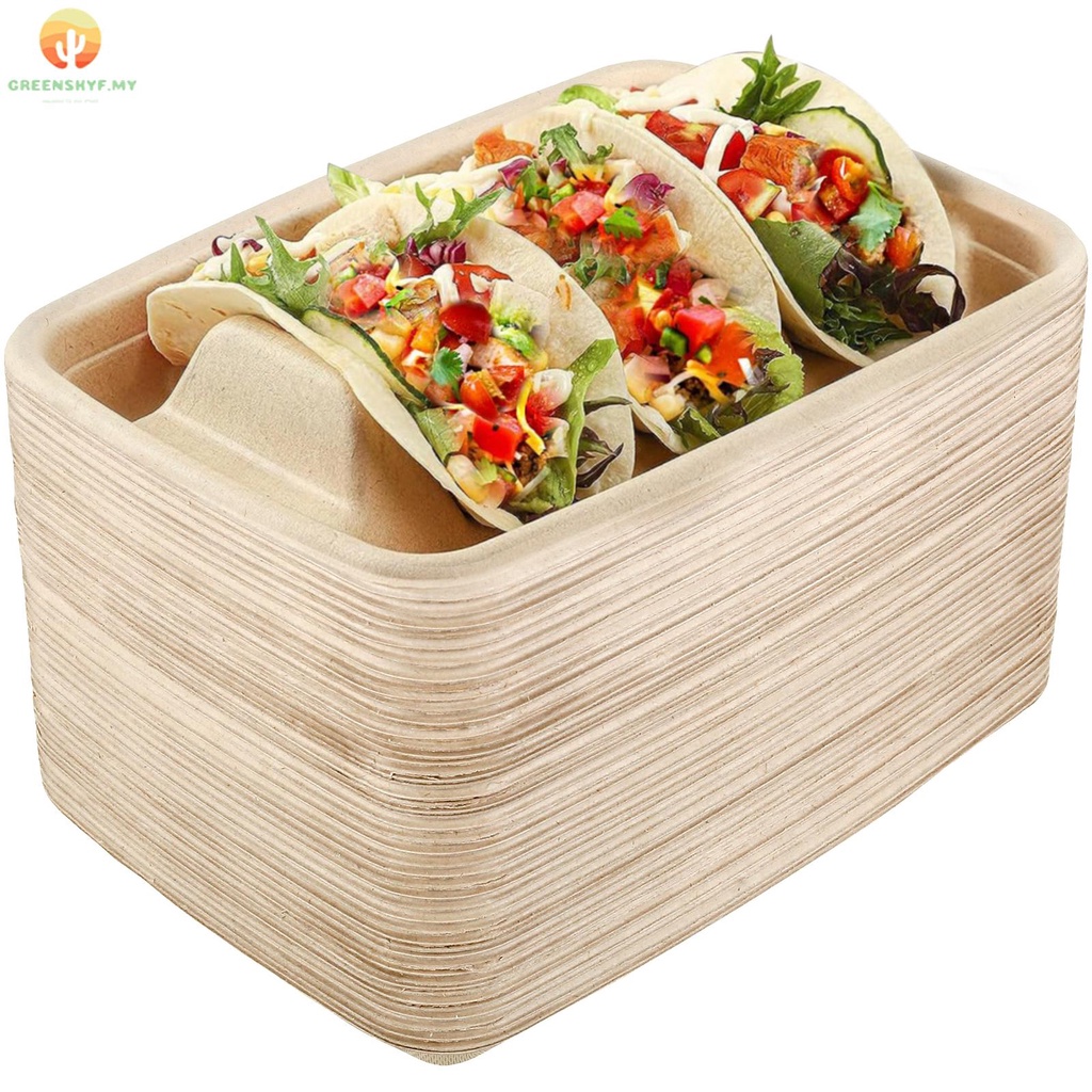 50Pcs Taco Plates Reusable 3 Compartments Taco Serving Plates Stackable ...