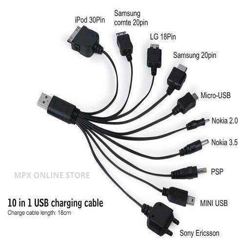 10-In-1 Micro USB Multi-Cable Charger Charging Cables For Mobile Phones ...