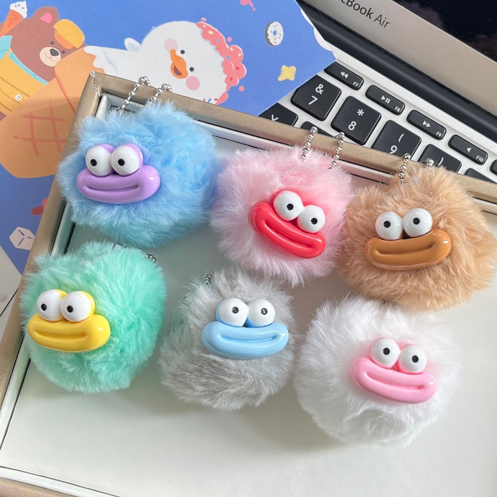 Cartoon Sausage Mouth Plush Keychain Cute Fur Ball Keyring Car Keychain ...