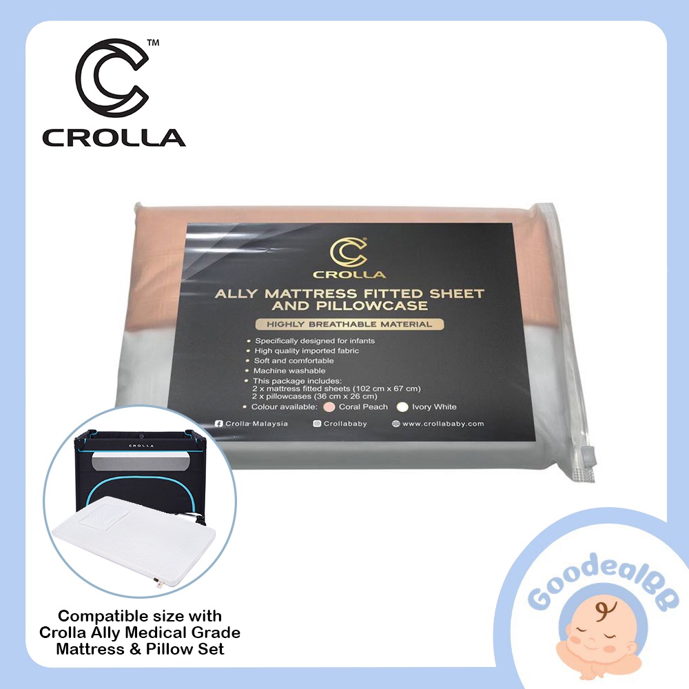 Crolla Ally Playpen Mattress Fitted Sheet and Pillowcase (Coral Peach And Ivory White) Shopee