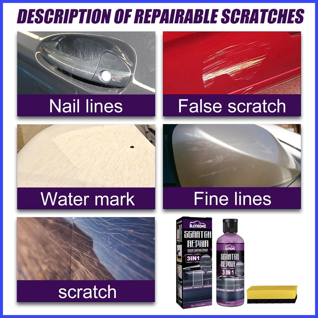 Car Scratch Repair Nano Car Scratch Remover with Sponge 30ml Fast