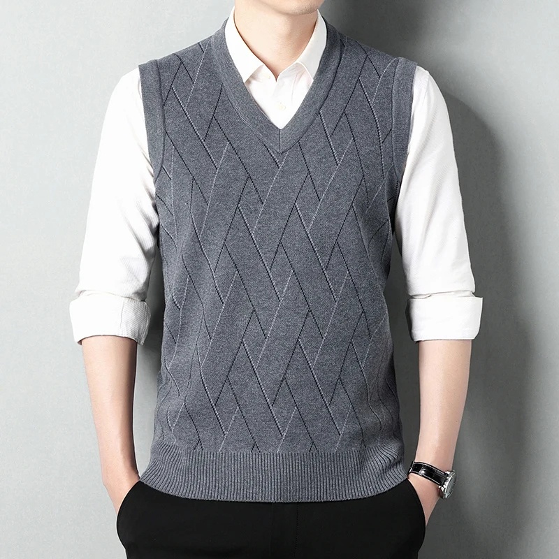 Men's Knit Vest for Autumn Winter Classic Vneck Sleeveless Sweater