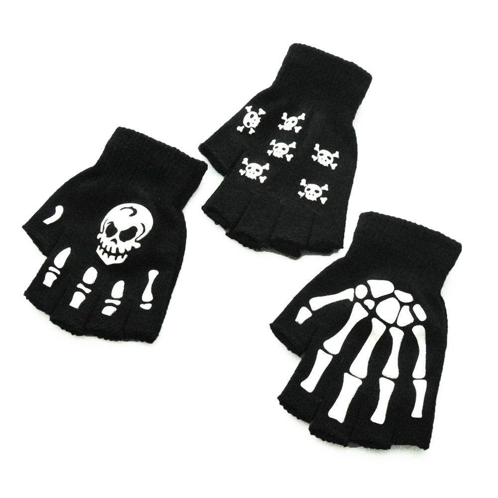 Halloween Horrible Glow Gloves Adult/Kids Luminous Skeleton Skull Full ...