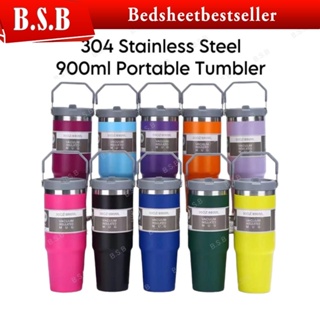 900ml 304 Stainless Steel Handheld Thermos Insulated Vacuum Tumbler Hot or Cold Mugater Bottle with Straw Handle
