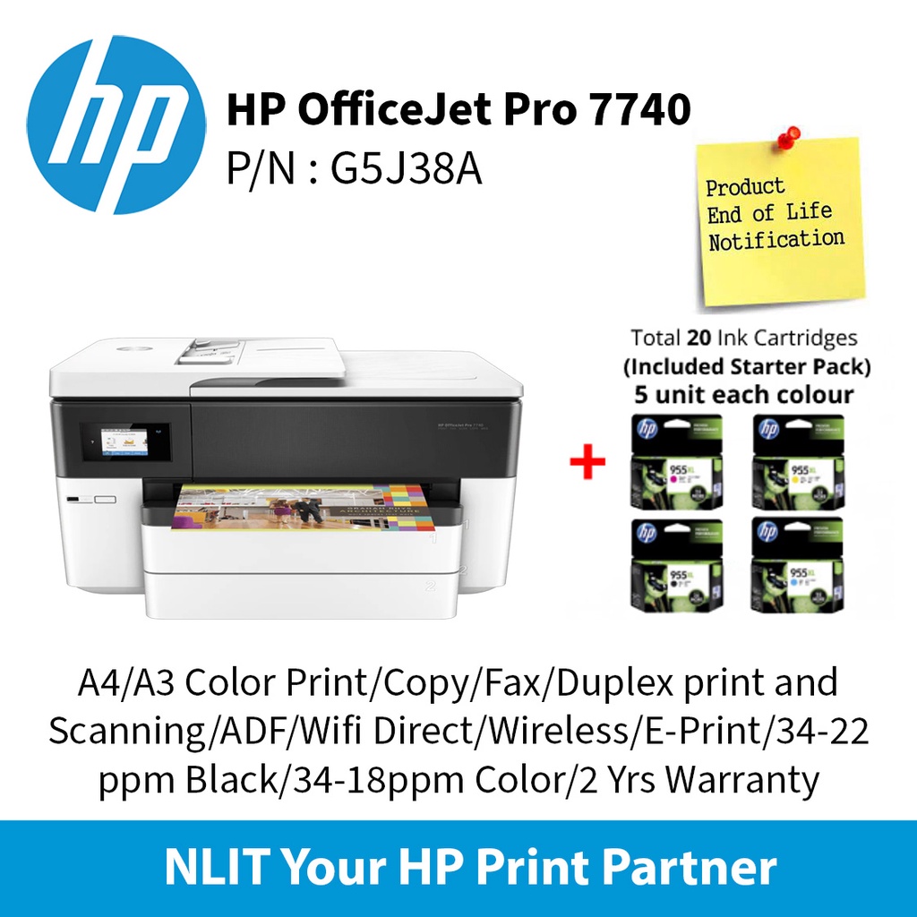 HP OfficeJet Pro 7740 Wide Format AllinOne + Total 20 Ink Cartridges Bundles Shopee Malaysia