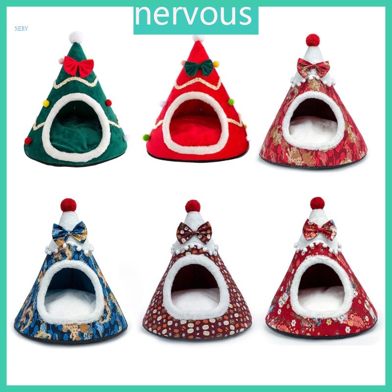 NERV Christmas Tree Shape Cat Cave Bed Pet Tent House Soft Cushion Anti