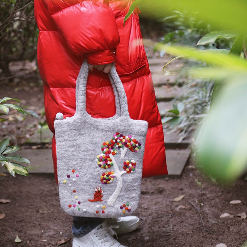 Nepal This Art Style Wool Felt Bag Tree of Life Tote Bag Autumn Winter ...