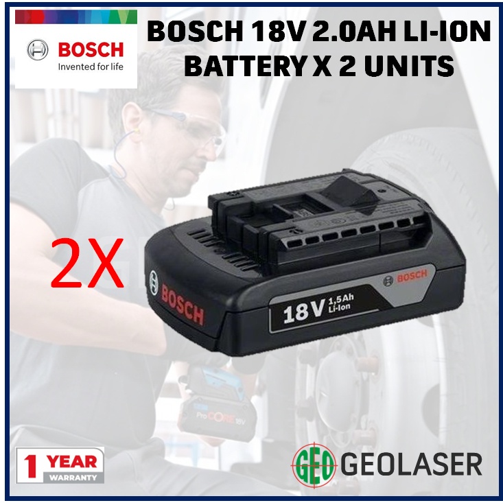 2 Units Bosch 18V Battery 2.0Ah Lithium Ion Rechargeable GBA for GSR ...