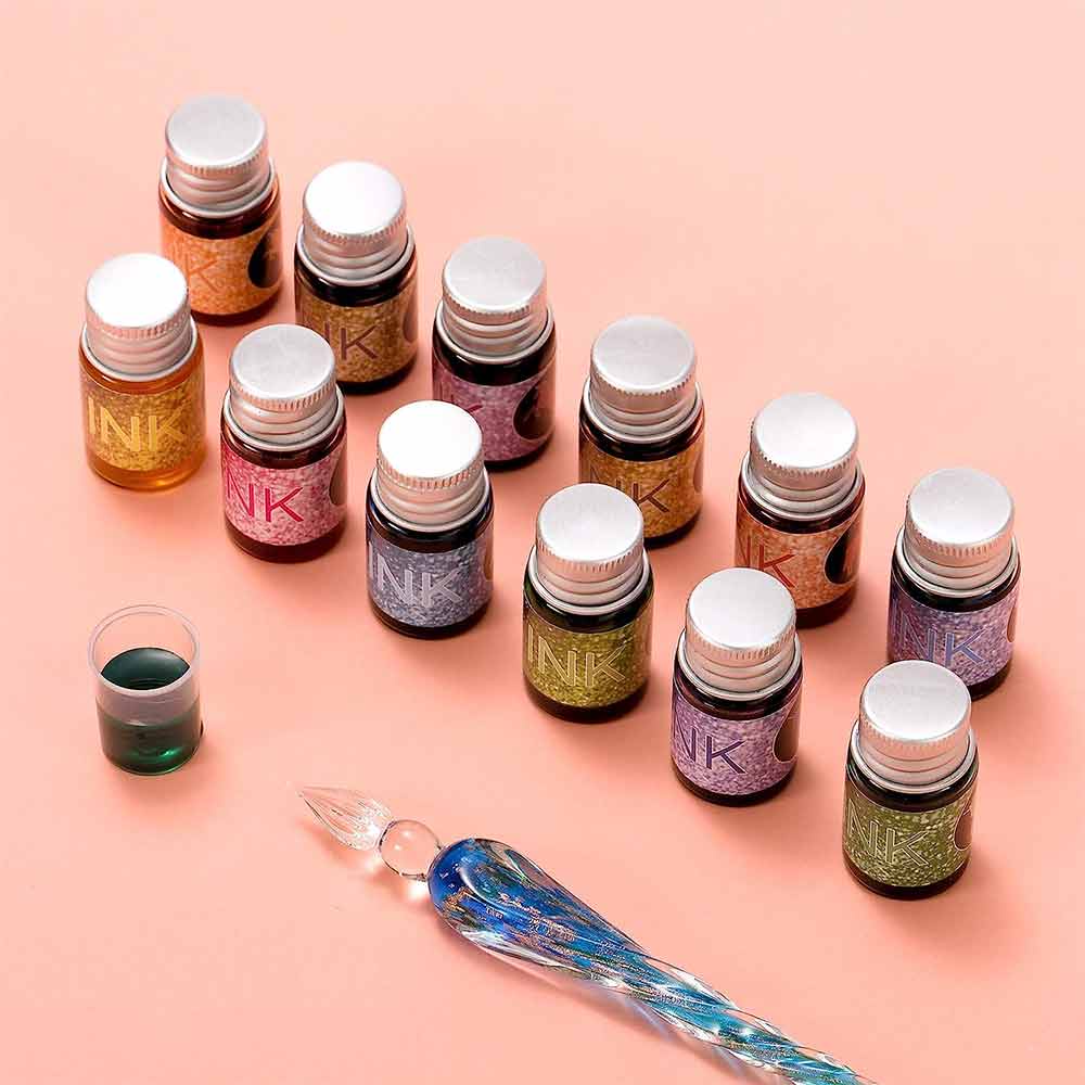 Dip Pen and Ink Set, Glass Dip Pen Set with 2 Calligraphy Crystal Pens