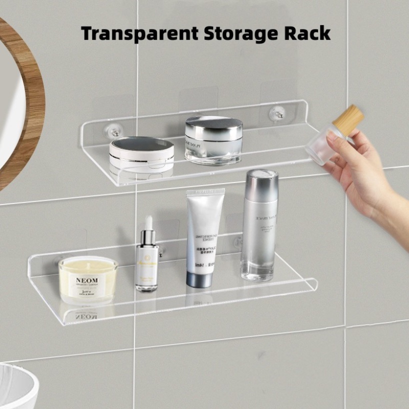 Bathroom Acrylic Shelf Wall-Mounted Partition Shampoo Rack Laminate ...