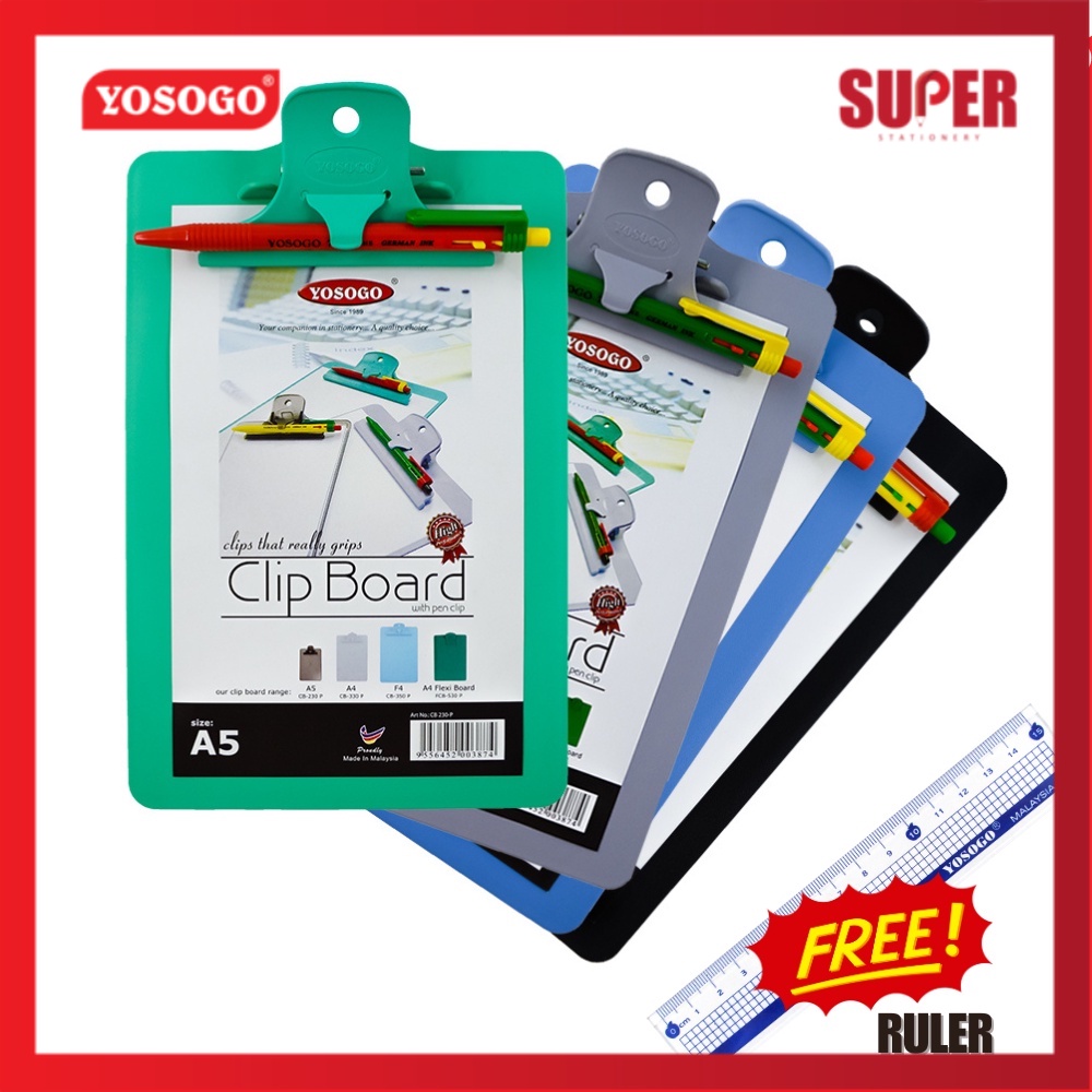 [super Stationery] YOSOGO F4 / A4 / A5 SIZE CLIPBOARD WITH PEN CLIP ...