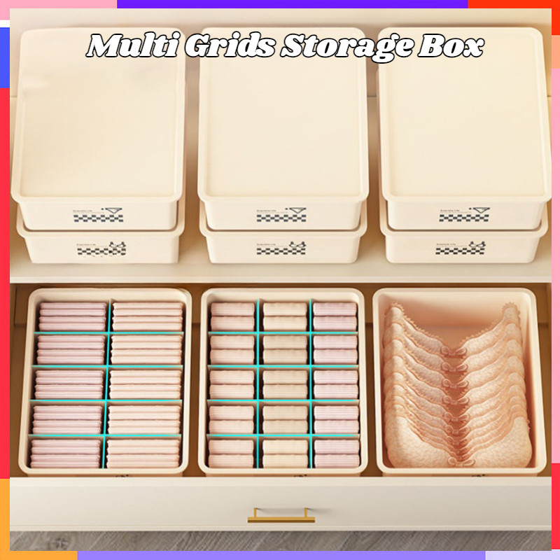 Underwear Organizer Multi Grids Storage Box For Socks Bra with Cover ...