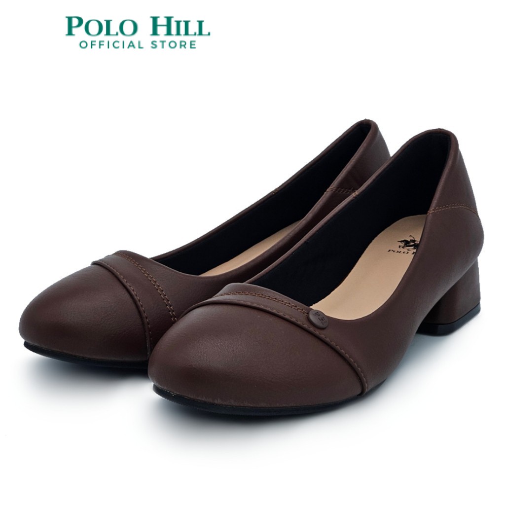 POLO HILL Ladies Round Toe Slip On Heels PLSH-LS5233 (Brown/Grey ...