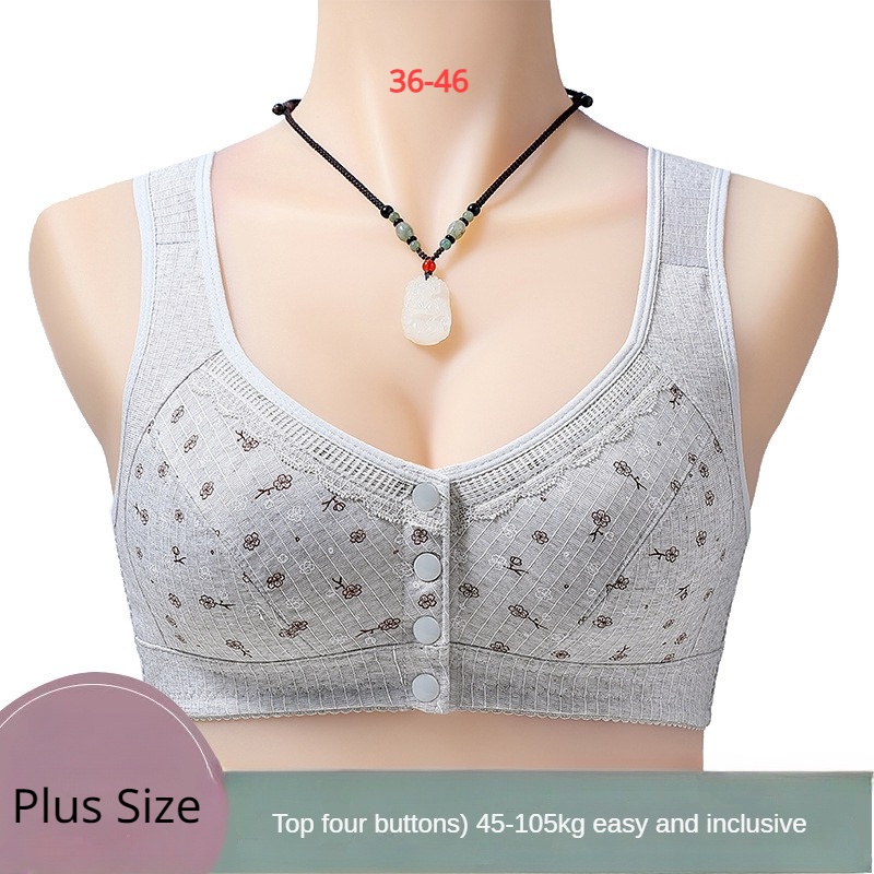 New middle-aged and elderly underwear for women, large size, pure cotton, thin  style, without steel ring vest, front open button, mother's bra bra bra