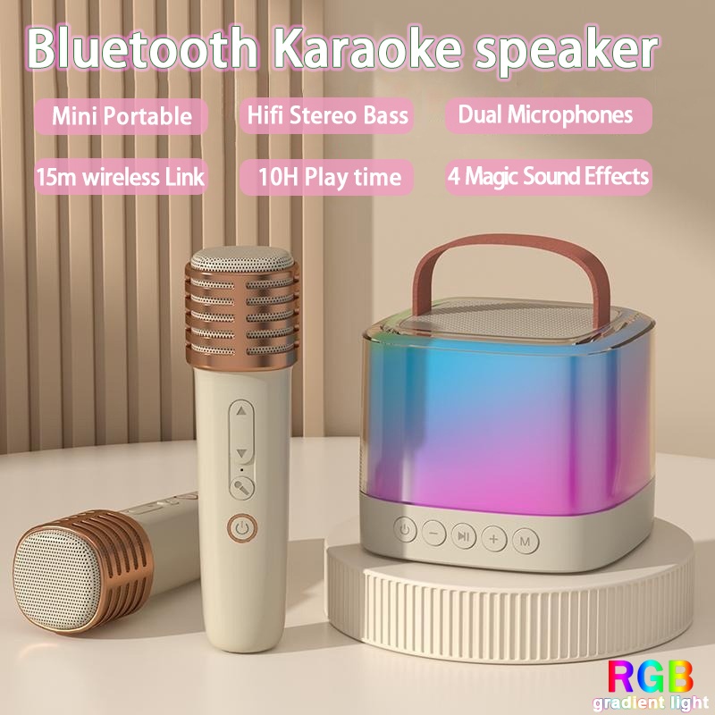 RGB Wireless Karaoke Mini Portable Speaker Bluetooth with Mic Home ...