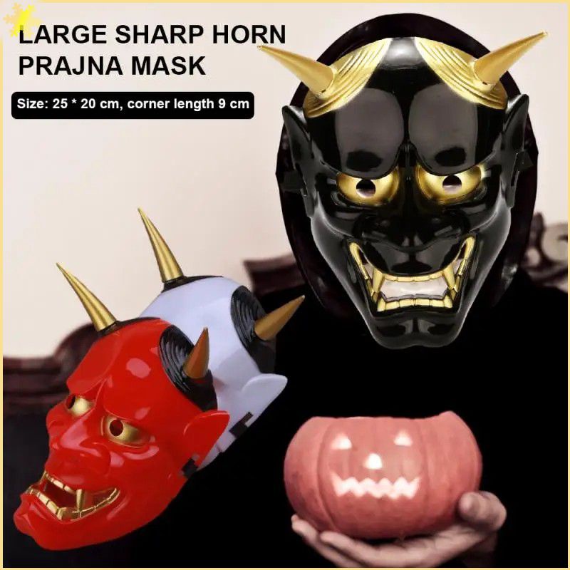 Halloween Japanese Prajna Ghost Head Mask Horror The Devil Horned Red Faced Monster Anime Mask 9011