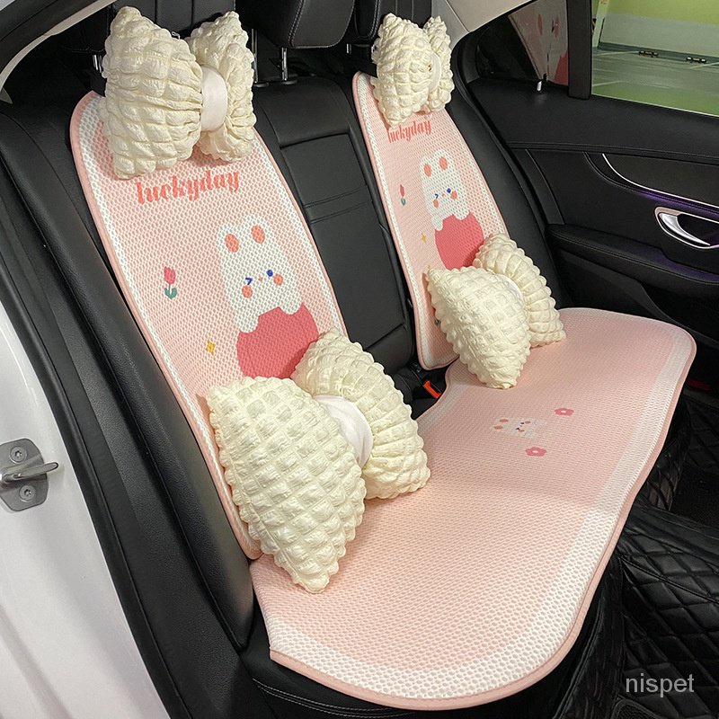 1pc Cute Cartoon Front Row Ice Silk Breathable Anti-slip Padded Bear Car  Seat Cushion