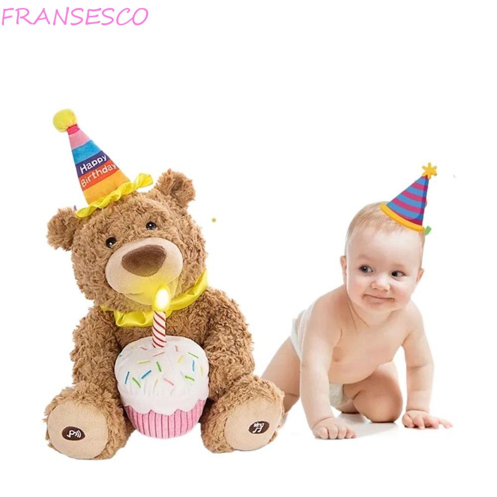 FRANCESCO Sing Happy Birthday with Little Bear, Stuffed Animals Blow Out Candles Birthday Cake