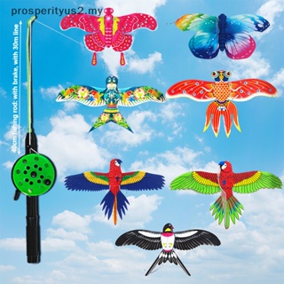 prosperityus2] Cartoon Children Kite Mini Plastic Toys Kite + 40cm Hand  Brake Fishing Rod Toys [MY]