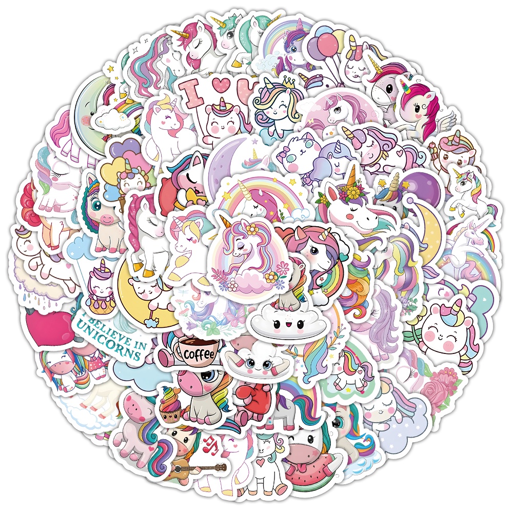 100PCS Cute Cartoon Pink Unicorns Graffiti Stickers for Helmet Bicycle