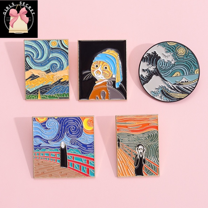 QQBlifeStyle Van Gogh Starry Sky Enamel Pin Brooches Famous Framed ...