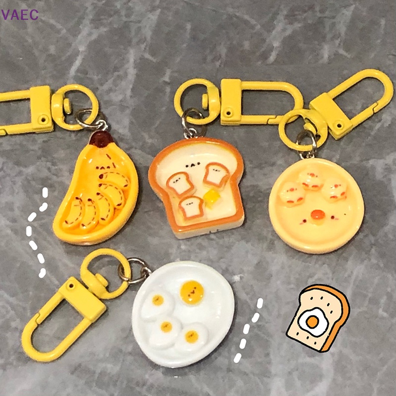 VAEC Cute Cartoon Poached Egg Banana Toast Keychain Creative Breakfast