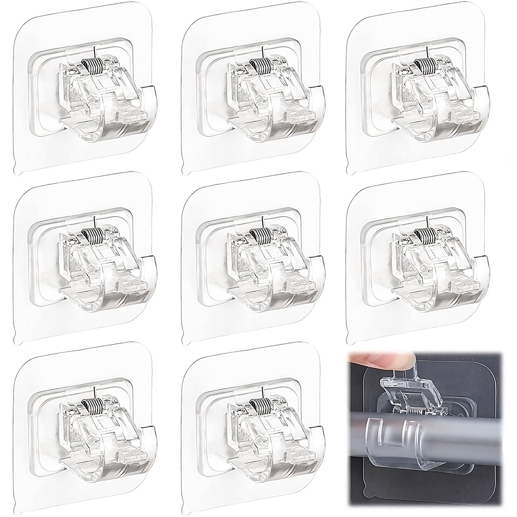 Soporte De Cortina Ajustable Sin Taladrar – 2 Ganchos De Pinza Autoadhesivos – Giratorio – Para Barra De Ducha O Ventana