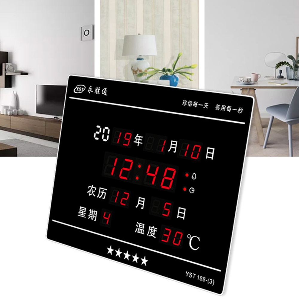 LED Perpetual Calendar Electronic Clock Digital Wall Clock Alarm Hourly Chiming Temperature