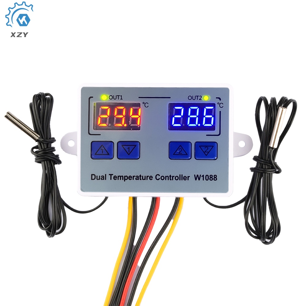 W1088 Dual LED Digital Temperature Sensor Meter Controller Electric Heating Thermostat 12V/24V