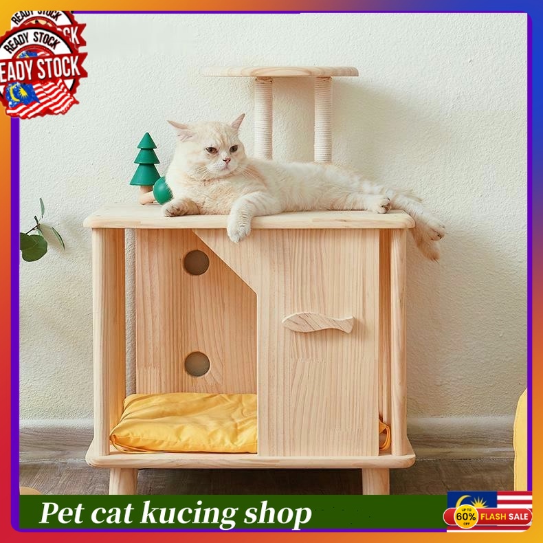 Solid Wood Pet Bed Net, Red Cat Nest, Dog Bed, Summer and Winter, Floor To Floor, Wooden Detachable and Washable Cat Bed