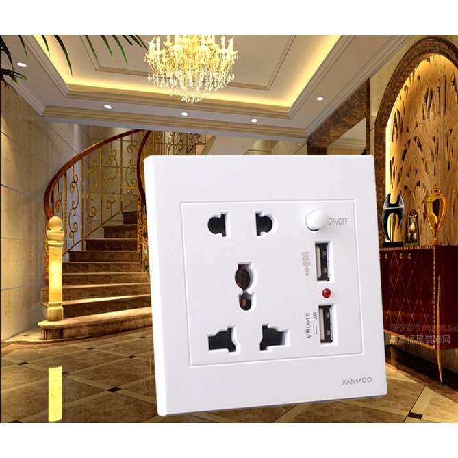 Wall power outlet with integrated 2 USB ports with on/off switch - 2 ...