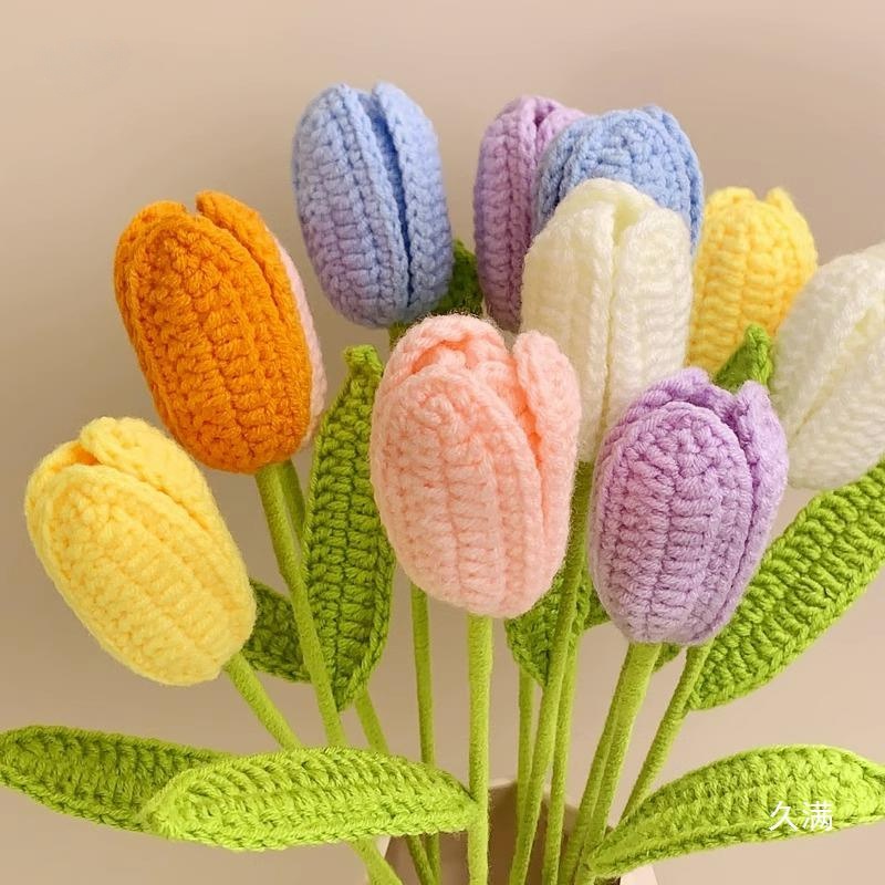 Hand Crochet Tulip Bouquet Woven Tulip Flower Wool DIY Artificial ...