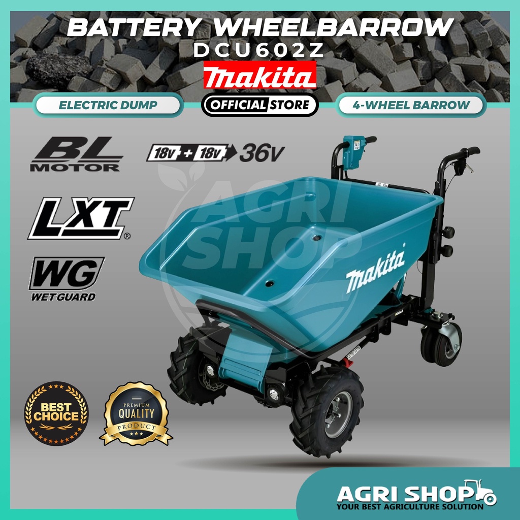 Agrishop MAKITA Battery Powered Wheelbarrow DCU602Z Heavy Duty