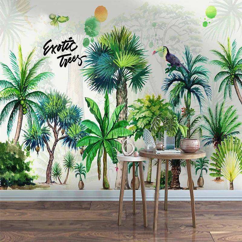 Custom 3D Mural Nordic Hand Painted Tropical Forest Wallpaper Home