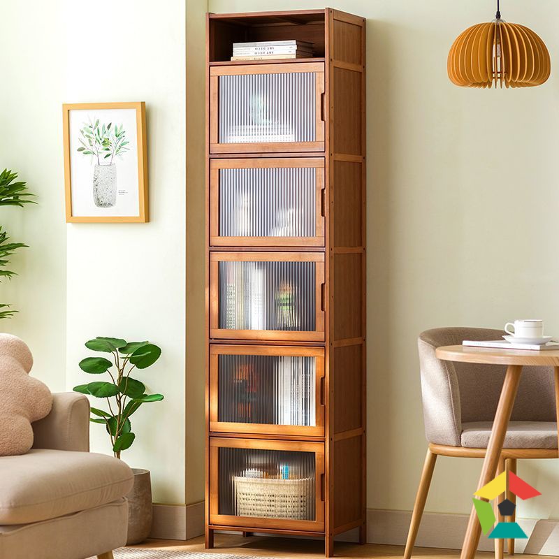 Transparent door bookcase non glass Simple narrow bookshelf Solid wood ...