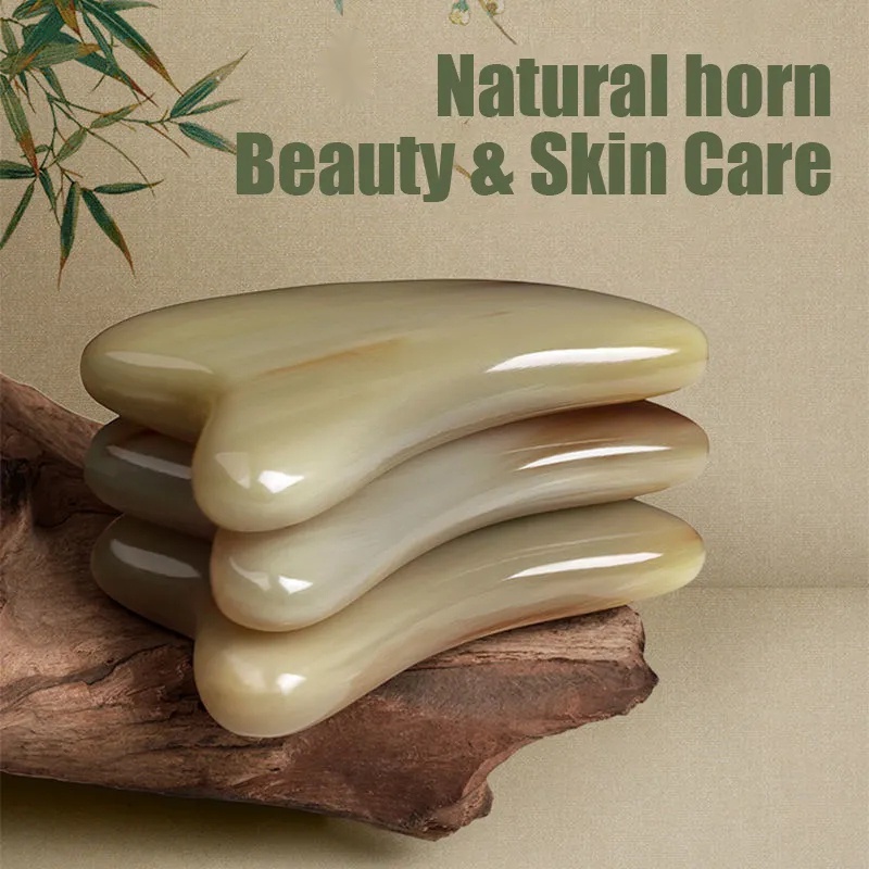 Facial Gua Sha Beauty Tool Natural Ox Horn Scraping Board Massage Stick