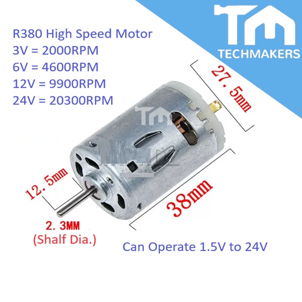 R380 DC Motor 1.5V-to-24V 24000RPM Biaxial Output Micro Motor for DIY Toy Hair Drier Mini Fan Small Appliance R 380