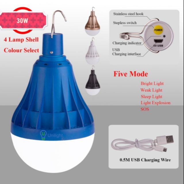 This Unilight LED Lithium battery Rechargeable Bulb 30W/50w/80w