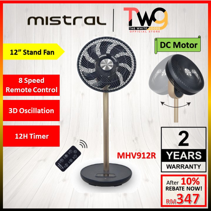 Mistral Mimica MHV912R 12” High Velocity Stand Fan with Remote Control