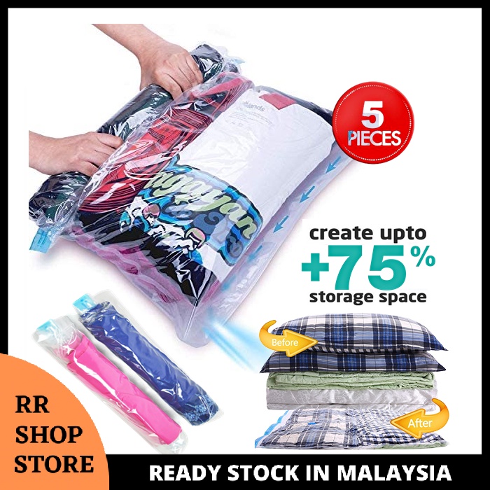 5Pcs Space Saver Vacuum Storage Bags, Hand Rolled Dust Proof