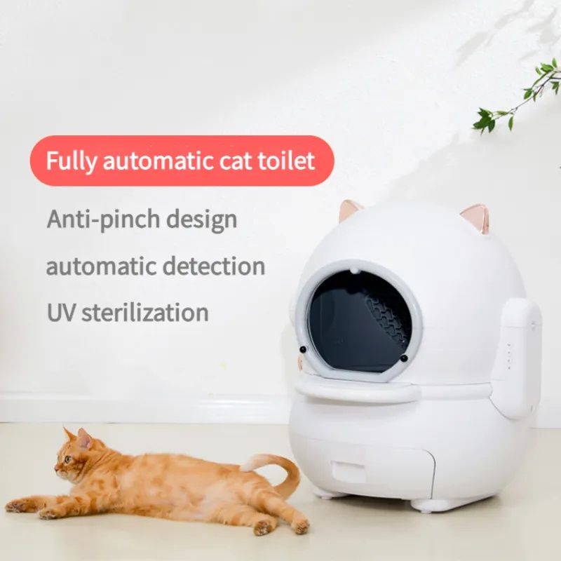 Smart QJM Pet Cat Toilet Automatic Button Cat Litter Basin Pet Cat
