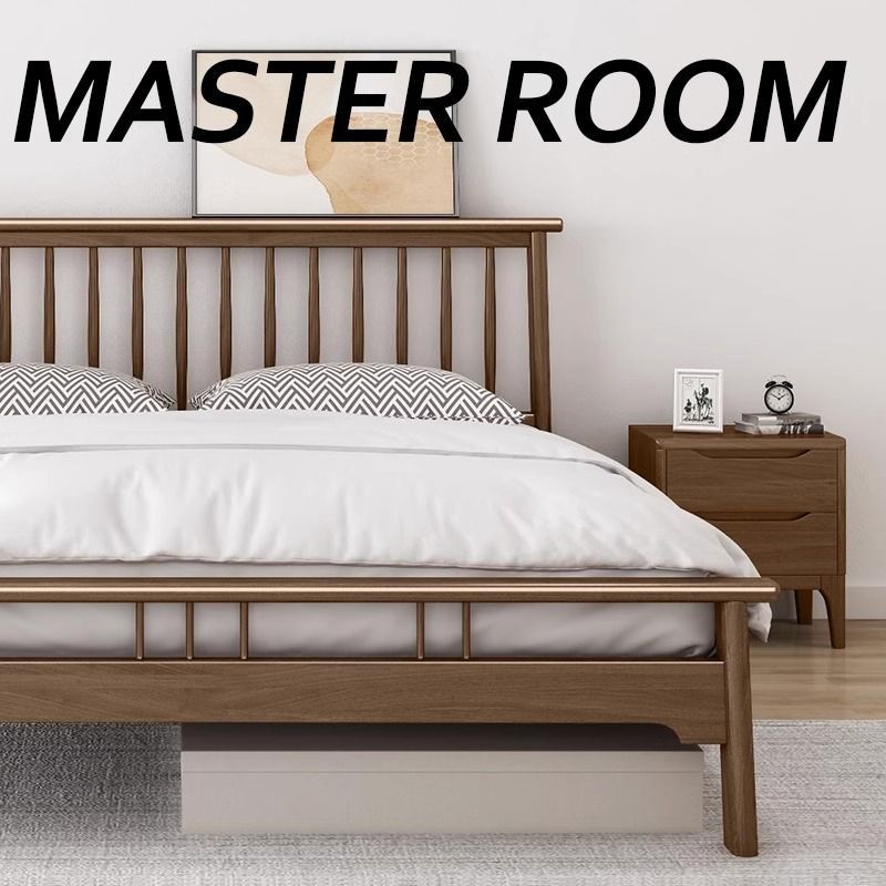 Nordic all solid wood bed black modern minimalist 1.8m double master